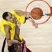 Michigan sophomore Jon Horford watches a Michigan score in the first half of the game against Indiana on Sunday, March 10. Daniel Brenner I AnnArbor.com